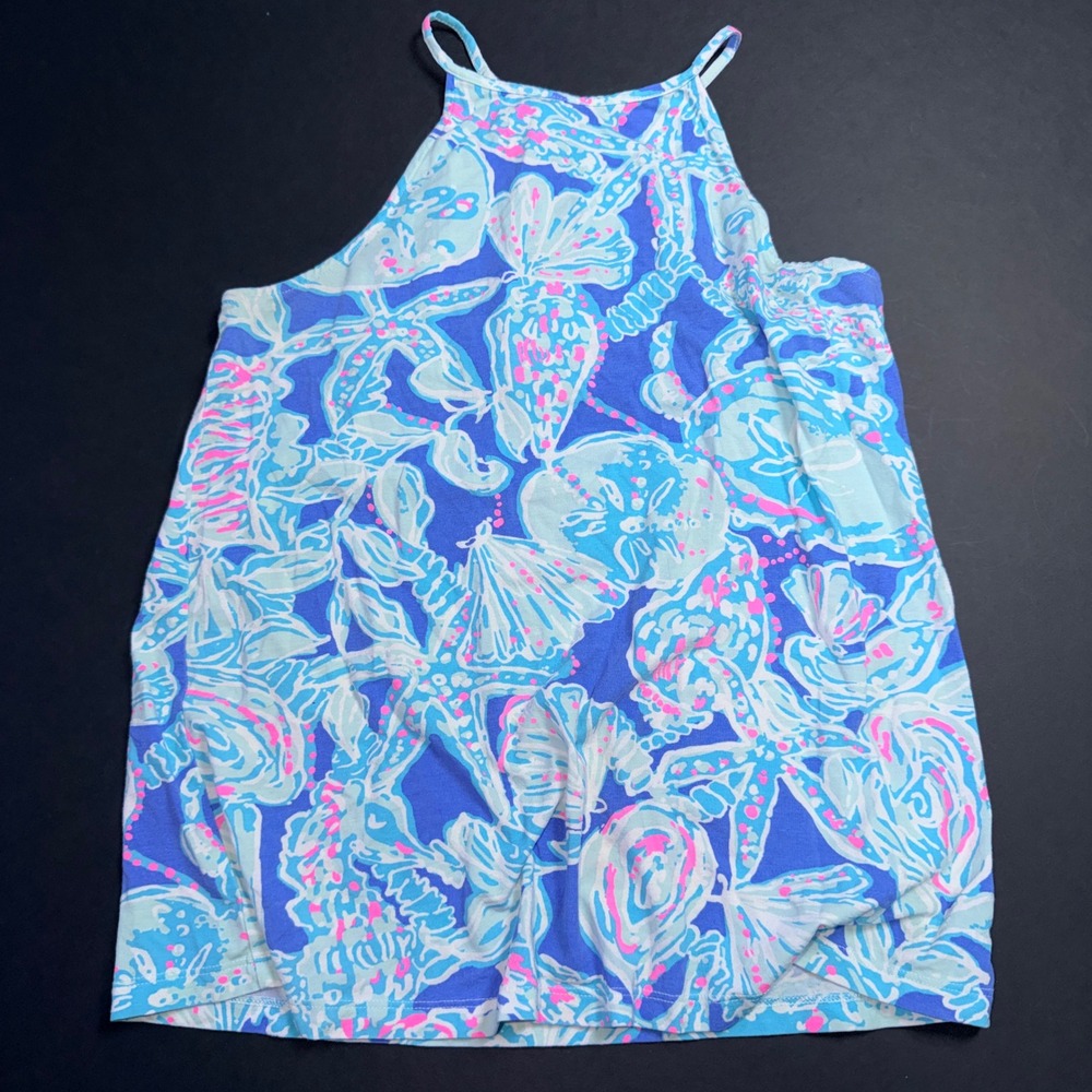 Lilly Pulitzer Blue Pink Shells Halter‎ Neck Tank Margot Top Women's Small